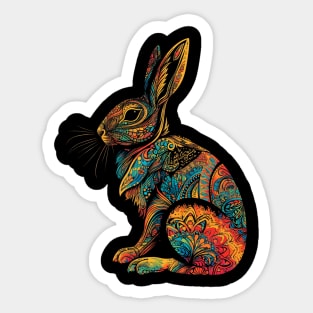 Colorful Mandala Easter Rabbit Drawing - Unique Artwork Sticker